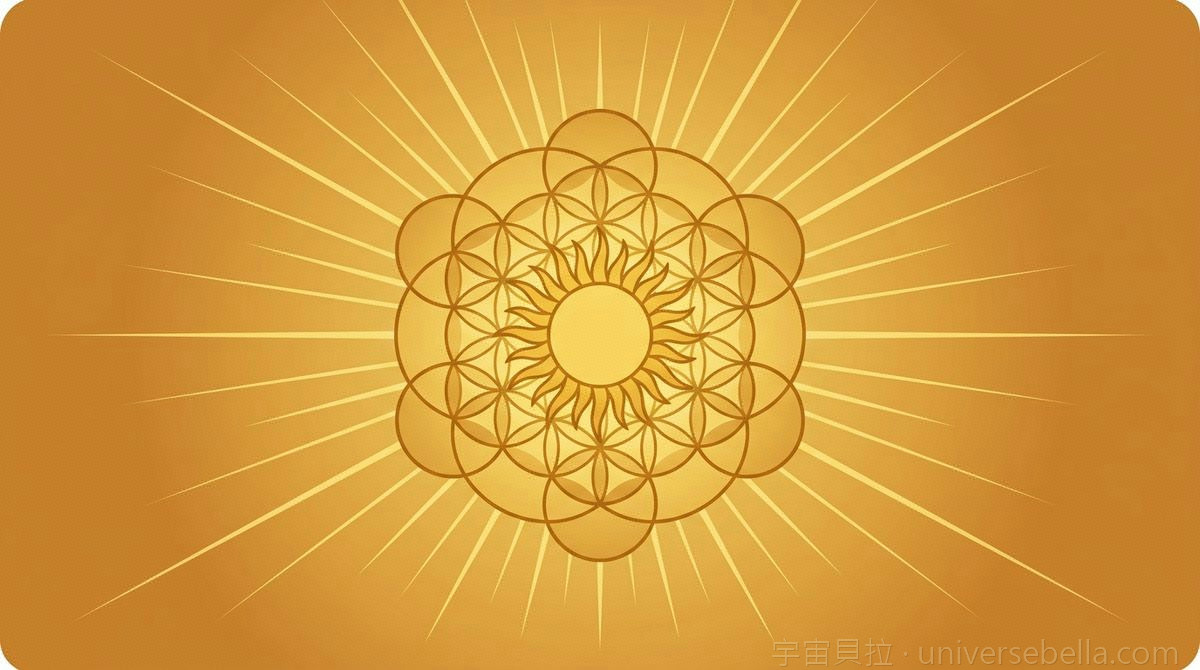 金色太陽與生命之花幾何，自信與內在光芒的象徵｜宇宙貝拉