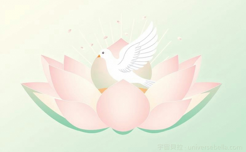 白鴿從張開的雙手中輕輕飛起，柔和薄荷綠光暈，象徵原諒與釋放｜宇宙貝拉 Universe Bella