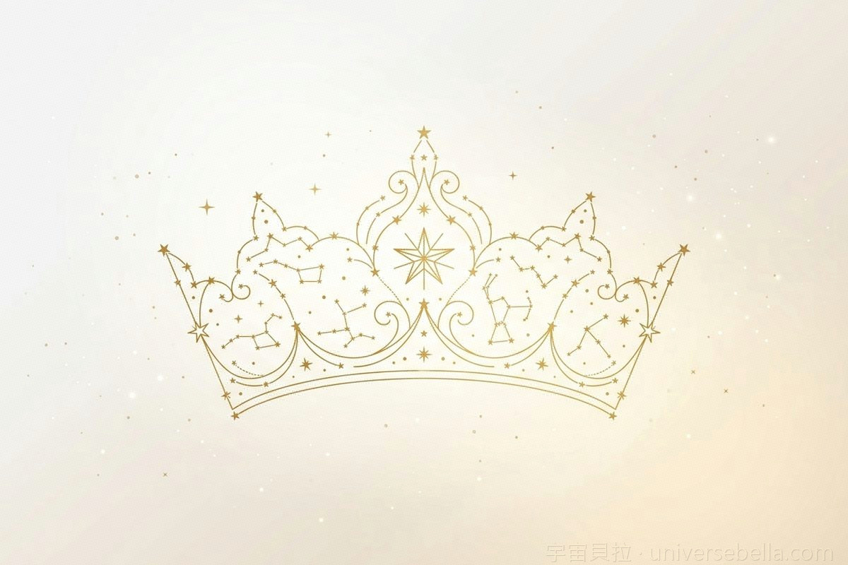 星塵勾勒的金色皇冠，象徵五方財神咒的豐盛與富足｜宇宙貝拉 Universe Bella
