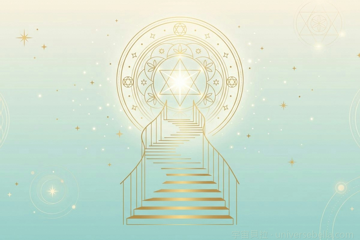 金色階梯通往光，象徵財源增益與布施的財神咒｜宇宙貝拉 Universe Bella