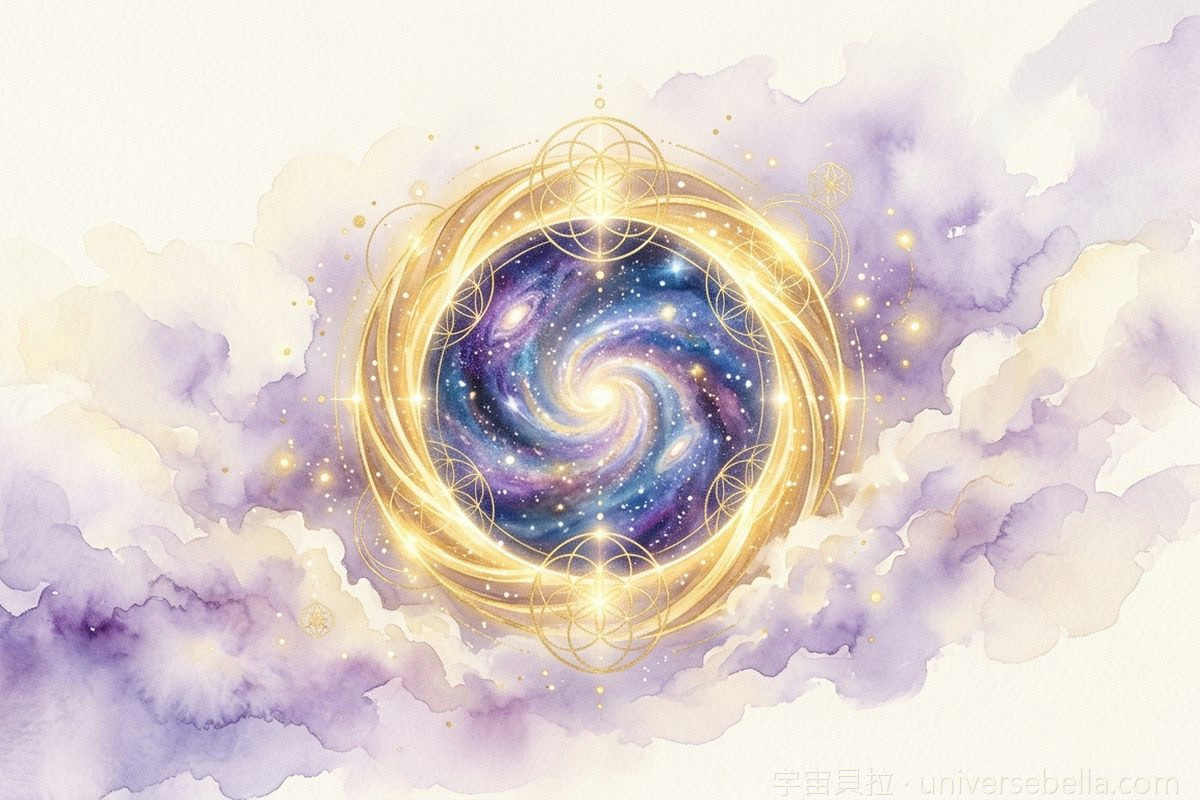 金色宇宙傳送門與星系，象徵願望送達宇宙｜宇宙貝拉 Universe Bella
