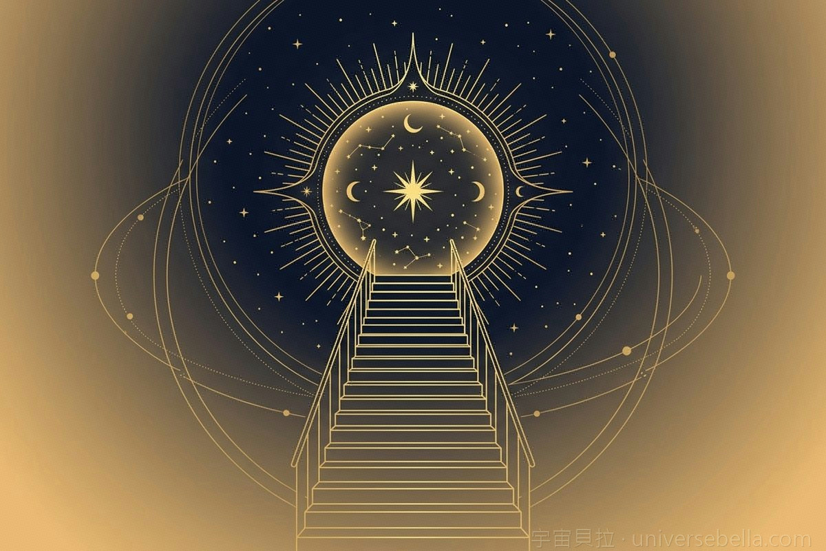 通往星空的金色階梯，象徵工作中穩步前進｜宇宙貝拉 Universe Bella